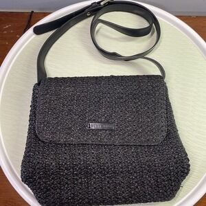Nine West 90's‎ Women's Classic Black Woven Straw Shoulder Purse-adj. Strap